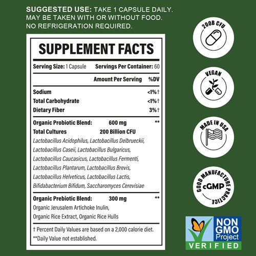 Probiotics for Women & Men - 200 Billion CFU 12 Strains Probiotics for Digestive Health Gut & Immune Health, Energy, with Organic prebiotics and probiotics Shelf Stable for Bloating 180 Capsules