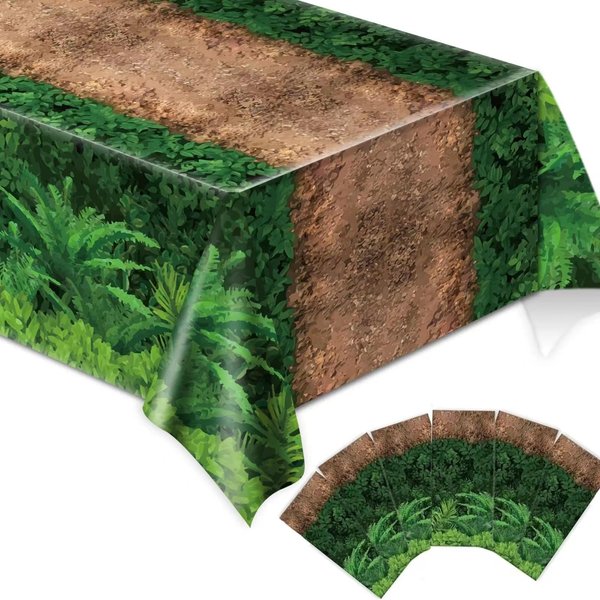 chiazllta 6pcs Forest Path Tablecloth Dinosaur Party Table Covers Woodland Birthday Party Supplies Safari Jungle Party Decoration for Baby Shower, Picnic, Camping 105 x 54 inch
