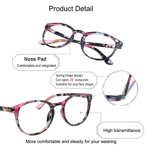 YEIN Bifocal Reading Glasses with Blue Light Blocking Lenses, Bifocal Reader for Women, Oval frame with Spring Hinge (+0.00/+2.00 magnification)