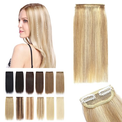 SEGO 2 Pcs Short Hair Extensions Clip in Human Hair 6 Inch 20g Hairpiece Human Hair Toppers for Women With Thinning Hair Adding Hair Volume -Ash Blonde&Bleach Blonde