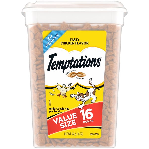 TEMPTATIONS Classic Crunchy and Soft Cat Treats Tasty Chicken Flavor, 16 Ounce (Pack of 1)