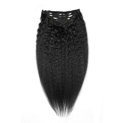 Real Remy Thick Yaki Hair Clip In Hair Extensions for African American Kinky Straight Clip ins 7pcs/set 10"-24" 80g-180g (140g 22", Jet Black)