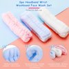Chuangdi 9 Pcs Reusable Spa Headband Wrist Washband Face Wash Set Include 3 Microfiber Headband 6 Wrist Washband for Women Girls Avoid Liquid from Spilling Down Arms (White, Pink, Blue)