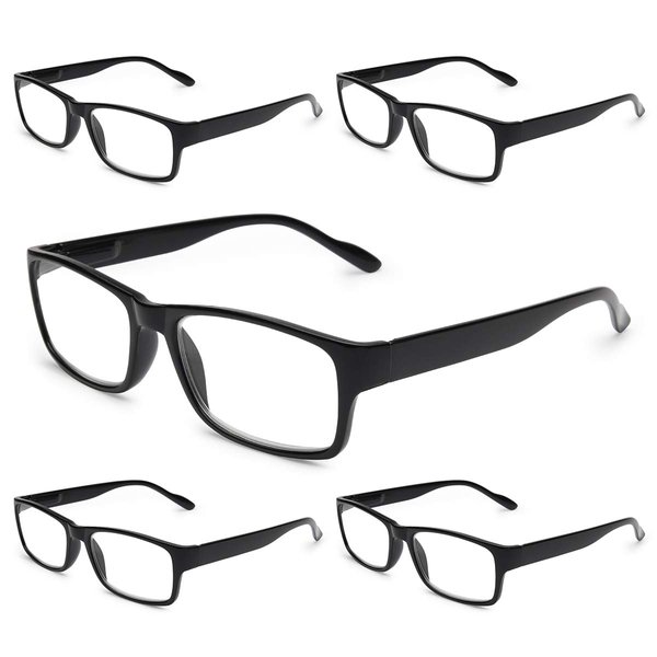 Gaoye 5-Pack Reading Glasses Blue Light Blocking,Spring Hinge Readers for Women Men Anti Glare Filter Lightweight Eyeglasses (5-pack Light Black, 1.5)