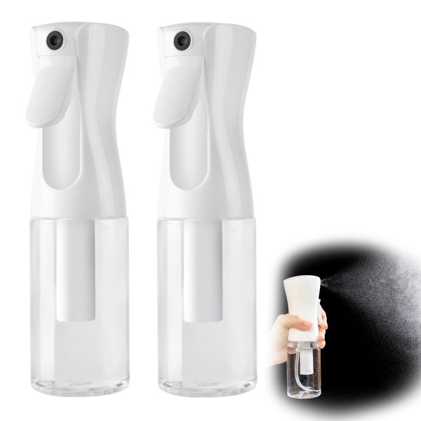 Rukinovi 2Pcs Spray Bottles,Ultra Fine Mist Sprayer for Hair Styling,Cleaning,Plants, Misting & Skin Care,Continuous Spray Bottle(200ml/6.8oz) (A-white,transparent color)