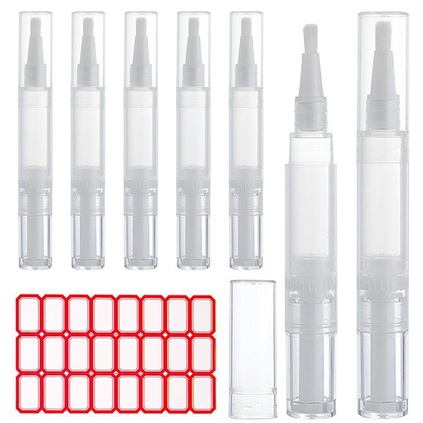 MICALOR 7 Pack Empty Cuticle Oil Pen 5ml Refillable Transparent Twist Pens, Empty Nail Oil Pen with Brush Tip, Eyelash Growth Liquid Tube, Cosmetic Lip Gloss Container for Applicators