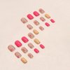 Square Press on Nails Short Flower Fake Nails Full Cover Colorful Acrylic Nails with Red Yellow Flower Designs Stick on Nails Glossy Artificial Nails Acrylic Nails for Women Girls 24pcs