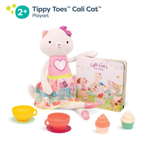 B. toys- Tippy Toes- Cali Cat- Plush Cat Playset- Pretend Play – Tea Party Set – Plush Cat Doll – Board Book – Cups & Play Food – 2 Years +