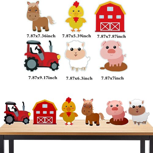 7Pcs/Pack Farm Themed Party Supplies,Indoor and Outdoor Farm Animals 3D Table Decoration,Include Farm Animals Centerpieces and Farm Happy Birthday Background Cloth