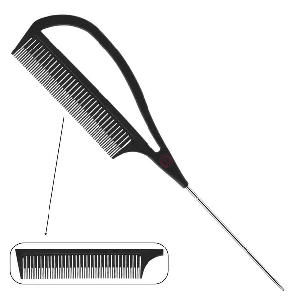 Pink Pewter Authentic "Never Let Go" Carbon Fibre Professional Styling Comb, Balayage, Babylight, Teasylight and Highlighting Long Tail Metal Pick Teaser Comb (#3)