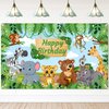 Avezano Safari Happy Birthday Banner Jungle Animals Happy Birthday Backdrop Jungle Animal Theme Birthday Party Decorations Safari Happy Birthday Party Supplies 70.8 x 43.3 Inch