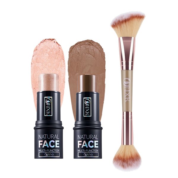 ONXK Highlighter Makeup Cream Contour Stick - Easy to Apply Natural Bronzer Stick & Blush Stick Non-greasy & Waterproof Blush for Cheeks Face Beauty Makeup Kit(Including Makeup Blush)