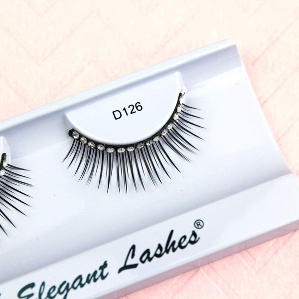 Elegant Lashes D126 (Pro Dozen Pack - 12 Pairs) | Lengthening Rhinestone False Eyelashes for Halloween Dance Rave Costume
