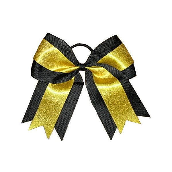 New "BLACK & YELLOW Glitter" Cheer Bow Pony Tail 7 Inch Girls Cheerleading Dance Practice Football Games Uniform Competition Grosgrain Ribbon