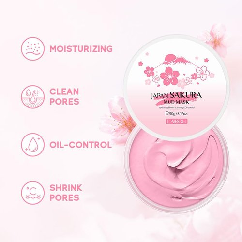 AKARY Sakura Clay Facial Mud Mask Deep Cleanse, Natural Skin Care Mask for Pore Cleansing, Oil Control, Reduce Acne, Skin Moisturizing, Smoothes Fine Lines, Pore Minimizer