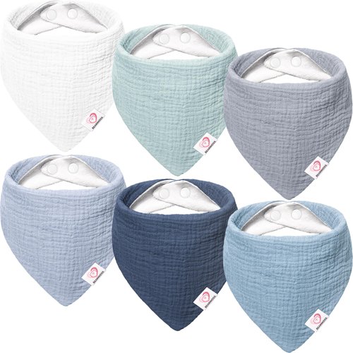 Bearmoss Muslin Baby Drool Bibs 6Pcs Soft 100% Cotton Bibs Triangular Adjustable Baby Bandana Bibs Ideal Gift for Baby Girls & Boys Newborn Baby Teething and Drooling (Blue)