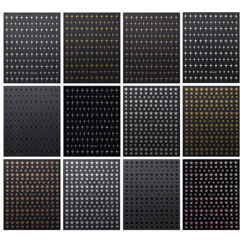 JMEOWIO 12 Sheets Colorful Star Nail Art Stickers Decals Self-Adhesive Pegatinas Uñas Silver Nail Supplies Nail Art Design Decoration Accessories