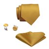 GUSLESON Brand Men's silk Solid Gold Yellow Tie Neckties and Pocket Square Cufflinks Sets (0789-11)
