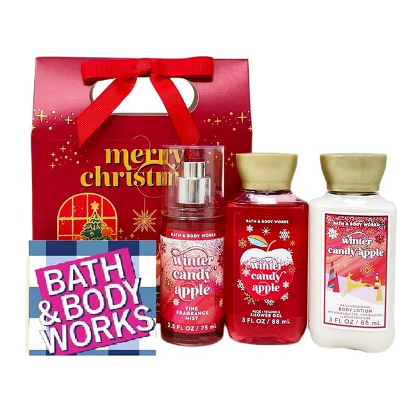 Bath & Body Works Winter Candy Apple Mini Gift Box Set - Fragrance Mist - Shower Gel - Body Lotion- Travel Size