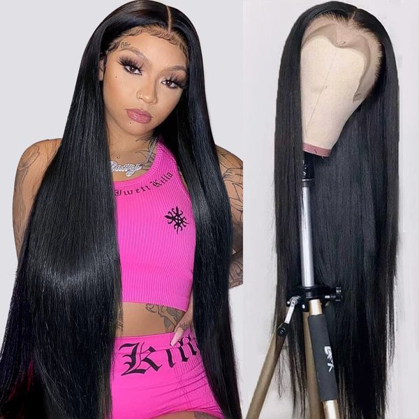 mengkai 30 Inch Straight Lace Front Wigs Human Hair Pre Plucked Bleached Knots 13x4 HD Lace Front Wigs Human Hair 180% Density Lace Frontal Wigs Human Hair with Baby Hair Glueless Wigs