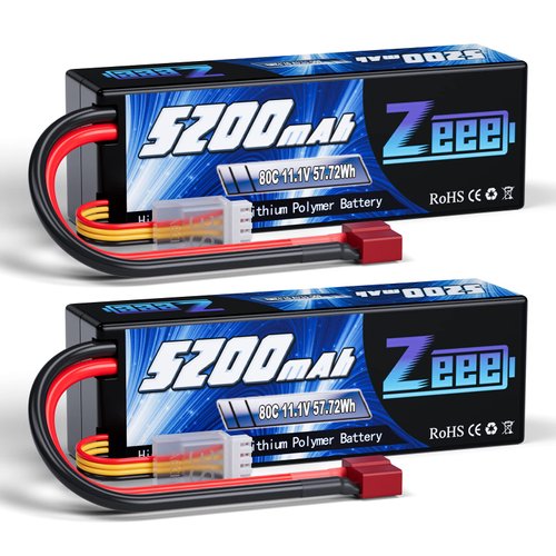 Zeee 3S 5200mAh Lipo Battery 11.1V 80C Hardcase Battery with Deans Plug for RC Car Boat Truck Helicopter Airplane Racing Models(2 Pack)