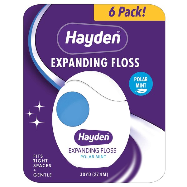 Hayden Expanding Dental Floss | 6 Pack | Polar Mint Woven Floss with Anti Tartar Actives for Gentle Care | 180 Yards