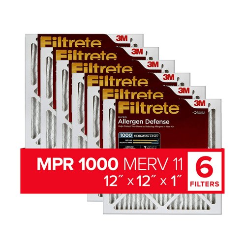 Filtrete AD10-6PK-2E 12x12x1, AC Furnace Air Filter, MPR 1000, Micro Allergen Defense, 6-Pack, 6 Count (Pack of 1), No Color