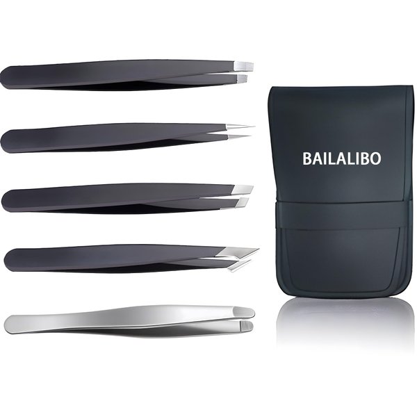 Tweezers for Women Facial Hair, 5Pcs Eyebrow Tweezers for men, Round tip Tweezers, Professional Stainless Steel hair removal Tweezers, Pointed tweezers Set plucker, Ingrown Hair Tweezers