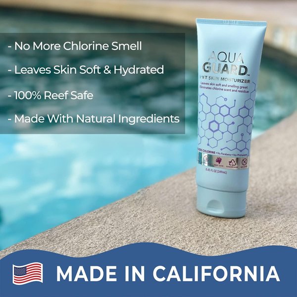AQUA GUARD After-Swim Wet Skin Moisturizer | Leaves Skin Soft+Neutralizes Chlorine Scent&Residue | In-Shower Lotion | Saves time | Apply to wet skin then towel off | Fast Absorbing - Single