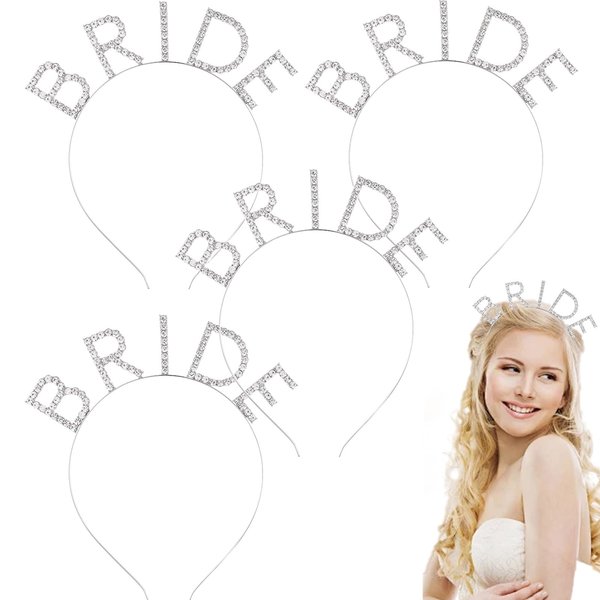 KuuGuu 4 PCS Bride Rhinestone Headband Sparkling Bachelorette Party Favors Elegant Bride Crown Wedding Present Bridal Shower Decorations For Women Girls Birthday Headpiece Hair Accessories （Silver）