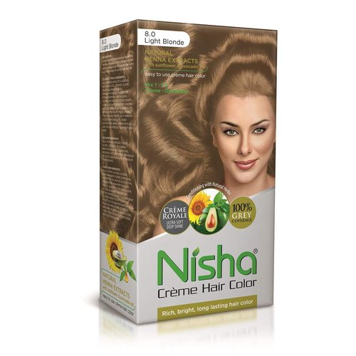 Nisha Cream Blonde Hair Color, Permanent Hair Dye - 8.0 Light Blonde (Pack of 1)