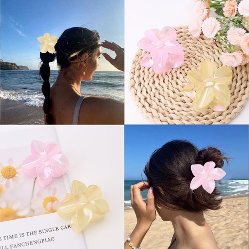Flower Claw Clips Hawaiian Flower Hair Clips 6 Pcs Plumeria Floral Hair Clips Flower Clips for Thin Thick Curly Hair Non Slip Strong Hold Cute Hair Clips for Girls Summer Beach Flower Hair Accessories
