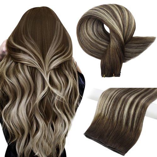 Full Shine Genius Weft Hair Extensions Sew In Extensions Straight Hair Color Darkest Brown To Platinum Blonde Mix Darkest Brown Human Hair Extensions Sew In Hand Tied Hair Extensions 18 Inch