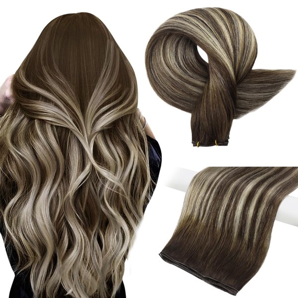 Full Shine Genius Weft Hair Extensions Sew In Extensions Straight Hair Color Darkest Brown To Platinum Blonde Mix Darkest Brown Human Hair Extensions Sew In Hand Tied Hair Extensions 18 Inch