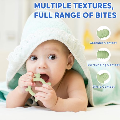 Socub 3 Pack Baby Teether Toys for Infants, Silicone Baby Teething Toys for Babies 0-6-12-18 Months, Easy to Grasp Teether Ring Toy for Soothing Sore Gums