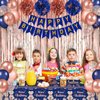 Rose Gold Birthday Party Decorations for Women Girls Blue Gold Birthday Banner and Rose Gold Birthday Balloons Garland Curtains Tablecloth Butterfly Wall Tissue Pompoms Navy Blue Birthday Supplies