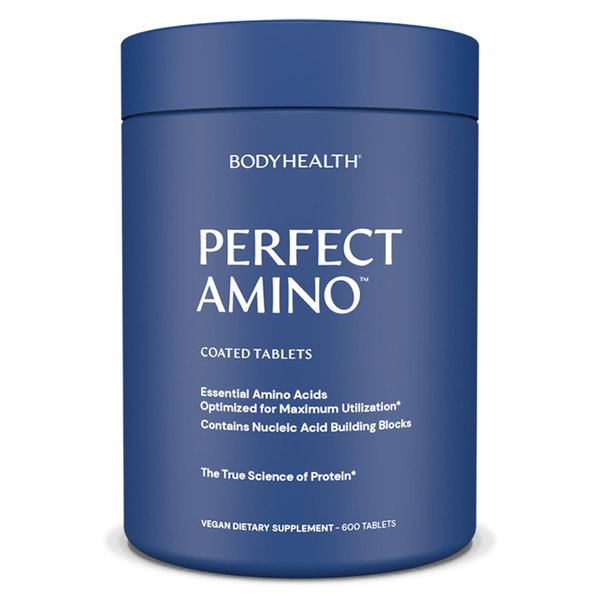 BodyHealth PerfectAmino (600 ct) Easy to Swallow Tablets, Essential Amino Acids Supplement with BCAAs, Vegan Protein for Pre/Post Workout & Muscle Recovery with Lysine, Tryptophan, Leucine, Methionine