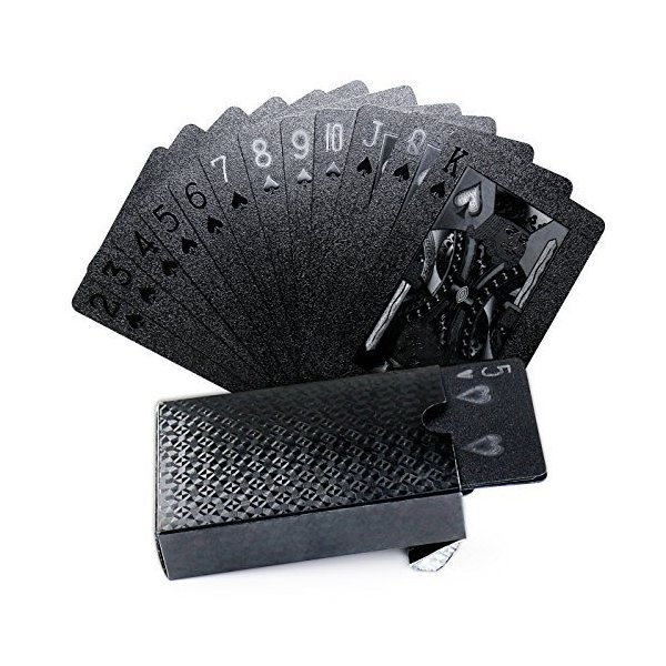 Joyoldelf Cool Black Foil Poker Playing Cards, Waterproof Deck of Cards with Gift Box, Use for Party and Game