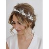 SWEETV Flower-Leaf Bridal Headpieces for Wedding Hair Band for Brides Headband Rhinestone Wedding Headband Silver Flower Girl Bridesmaid Hair Vine