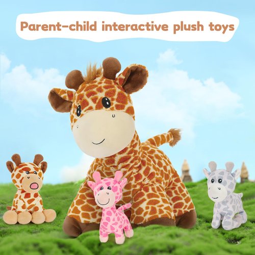 Tezituor Giraffe Stuffed Animal with Babies, 18in Mommy Stuffed Giraffe with 3 Cute Baby Giraffe Plush Toys, Boy Girl Giraffe Toy for Kids, Giraffe Gifts for Birthday Christmas Party Decor