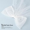 Jeairts Bridal Hair Bow Veil Pearl Wedding Hair Piece White Tulle Bow with Clip Bachelorette Party Hair Accessories for Women and Girls
