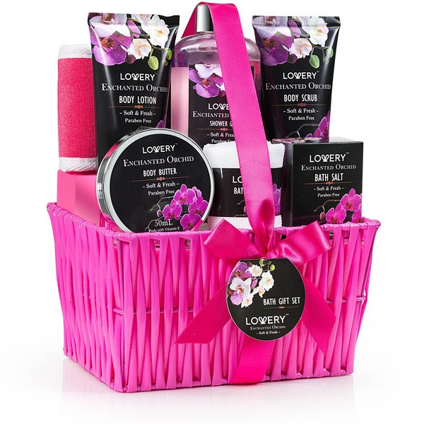 Gift Baskets for Her, Women and Mom, Spa Gift Set for Her, Bath & Body Gifts for Women, Enchanted Orchid 9 Piece Set, Best Gift Ideas for Her, Great Wedding, Birthday & Thank You Gift