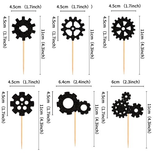 Ercadio 24 Pack Robot Gears Cupcake Toppers Black Cartoon Robot Gears Cupcake Toppers Picks Robot Gear Happy Birthday Cake Decor for Robot Theme Boys Birthday Baby Shower Party Supplies