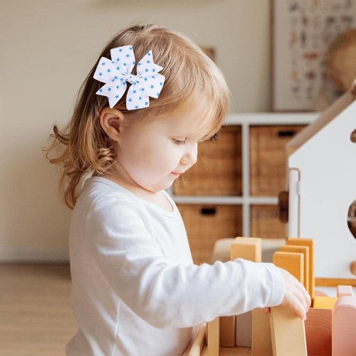 Girl Hair Clip Grosgrain Ribbon Hair Bow Baby Girls Hair Accessories for 4th of July 4 Pack ZFJ33 (Set 3)