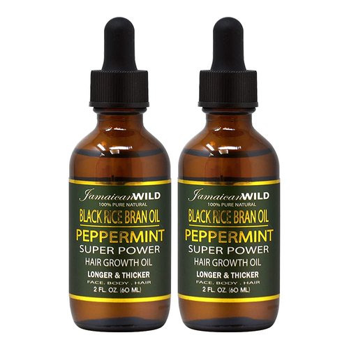 Jamaican Wild Black Rice Bran Oil Peppermint Super Power Hair Growth Oil 2oz (Pack of 2)