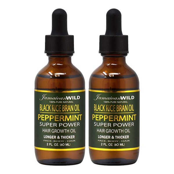 Jamaican Wild Black Rice Bran Oil Peppermint Super Power Hair Growth Oil 2oz (Pack of 2)