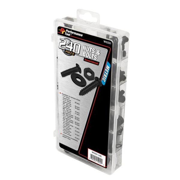 Performance Tool W5331 240pc Metric Nuts and Bolts Assortment With Case