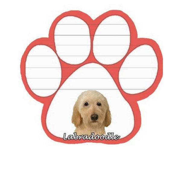 Labradoodle, Yellow Notepad With Unique Die Cut Paw Shaped Sticky Notes 50 Sheets Measuring 5 by 4.7 Inches Convenient Functional Everyday Item Great Gift For Labradoodle, Yellow Lovers and Owners