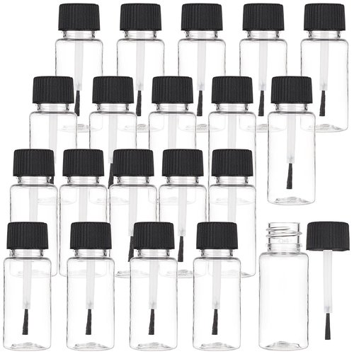 BENECREAT 20 Packs 15ml(0.5fl.oz) Plastic Brush Applicator Bottles with Black Cap, Empty Refillable Nail Polish Touch Up Bottle with Brush Top for Glue, Paint, Nail Art