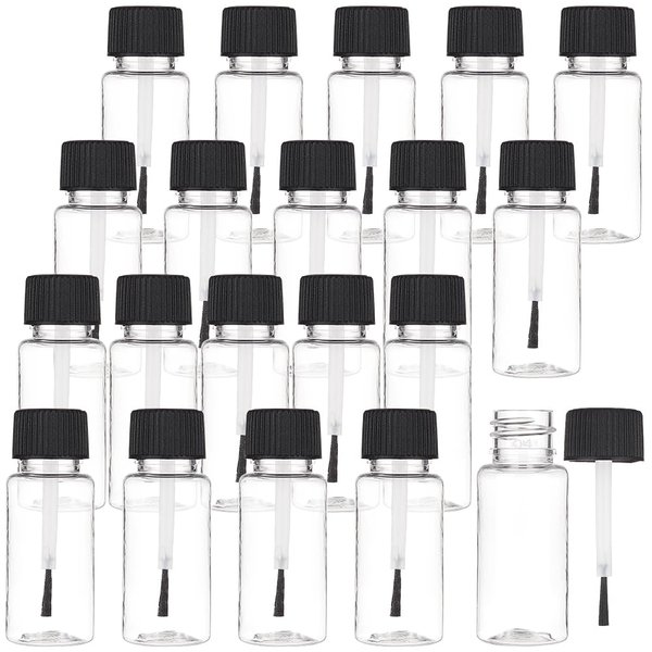 BENECREAT 20 Packs 15ml(0.5fl.oz) Plastic Brush Applicator Bottles with Black Cap, Empty Refillable Nail Polish Touch Up Bottle with Brush Top for Glue, Paint, Nail Art
